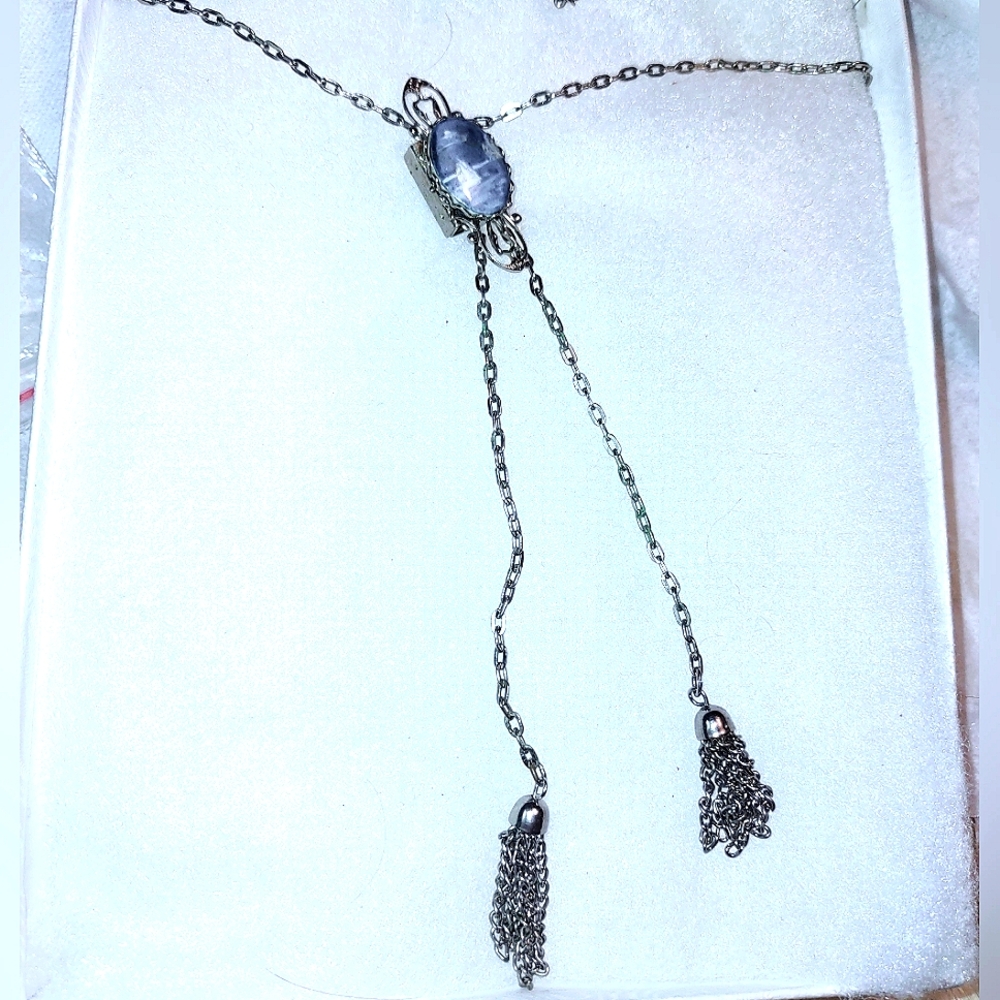 Blue & White Sailboat Image Cabochon Bolo Necklace Silver Metalwork - Picture 8 of 8